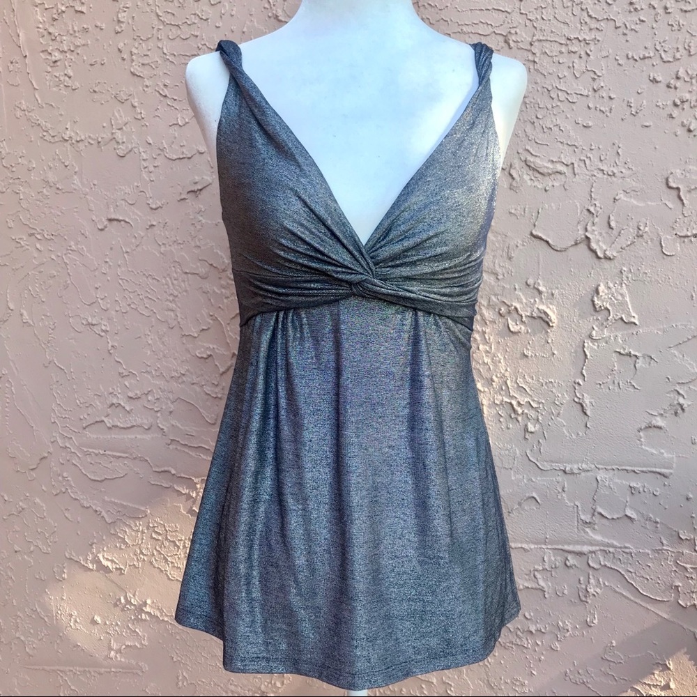 Ruched Metallic Sparkle Sleeveless Baby Doll Shirt